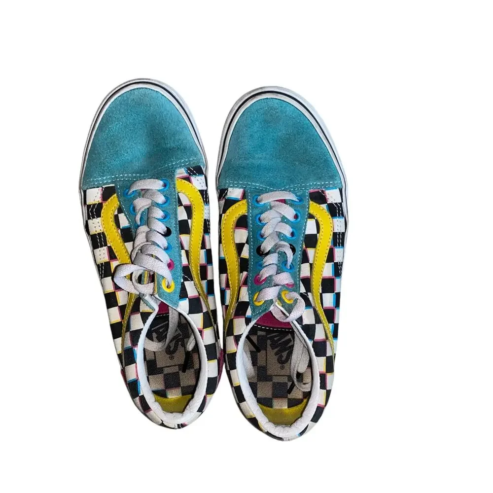 Vans Off the Wall Old Skool Crazy Check Neon Sneakers Mens 6.5 Womens 8